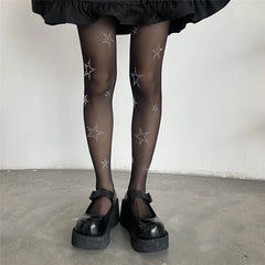 Lbsfy Fashion Star Rhinestone Fishnet Tights Women Sexy Sheer Pantyhose Thigh High Stockings Office Ladies See-through Leggings