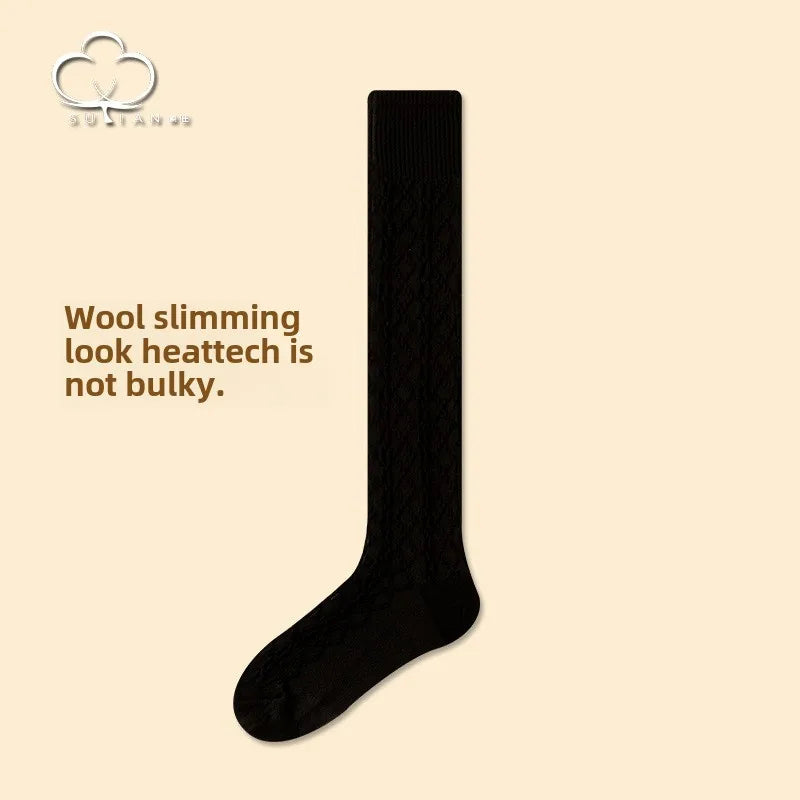 Lbsfy Wool Women Stockings Thicken Warm Knee Socks Stockings Wool Cashmere Thermal JK Girls Solid Color Long Socks Stockings