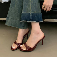 Lbsfy Fashion Thin High Heels Slippers Women Concise Open Toe Summer Slides Female Footwear Shallow Elegant Sandals Ladies Pumps