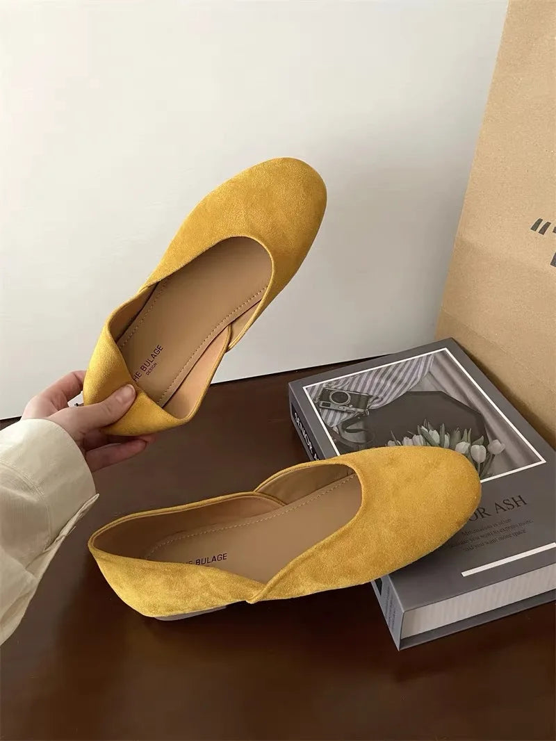 LBSFY -Women Suede Loafers Flat Heel Shallow Female Shoes Spring Summer Square Toe Basic Concise Women Loafers Casual Slip on Boat