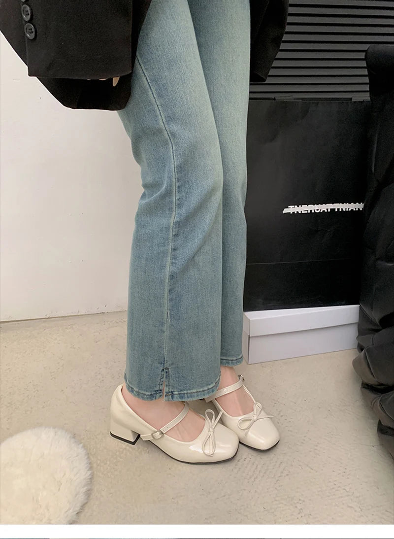 LBSFY -Patent Leather Women Mary Jane Shoes Fashion Shallow Butterfly-knot Shoes Spring Autumn Wedding Party Shoes