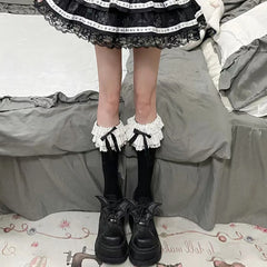 Lbsfy Women Socks Spring Summer Gothic Sweet Style JK Lolita Cute Kawaii Mullet Lace Soild Color Mid-tube Knee High Girls Like Socks