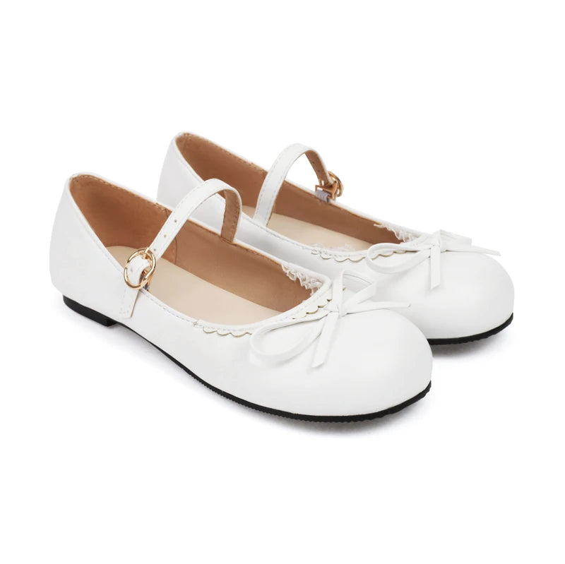 LBSFY  - Spring Autumn Pink White Mary Janes Flat Shoes Woman Round Toe Buckle Strap Lolita Girls Student Ballet Flats Plus Size 43 44 45