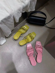 LBSFY  -  Candy Color Women Slides Slippers Open Narrow Band Summer Outside Mules Shoes Thin High Heels Slip On Casual Party Pumps 35-39