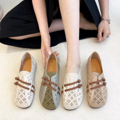 LBSFY  -  Summer Ballet Flat Shoes Woman Retro Ethnic Style shoes For Women Splicing Hollow Leather Comfort Shoes Zapatillas Mujer