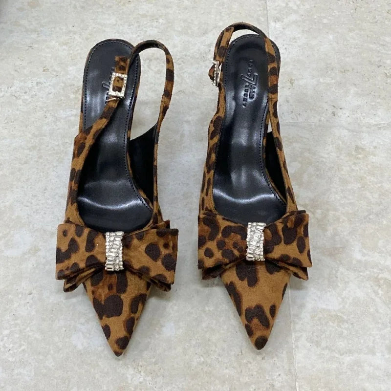 Lbsfy Leopard Sexy Thin High Heels Women Fashion Butterfly-knot Office Shoes Summer Pointed Toe Sandals Women Pumps Sandalias De Mujer