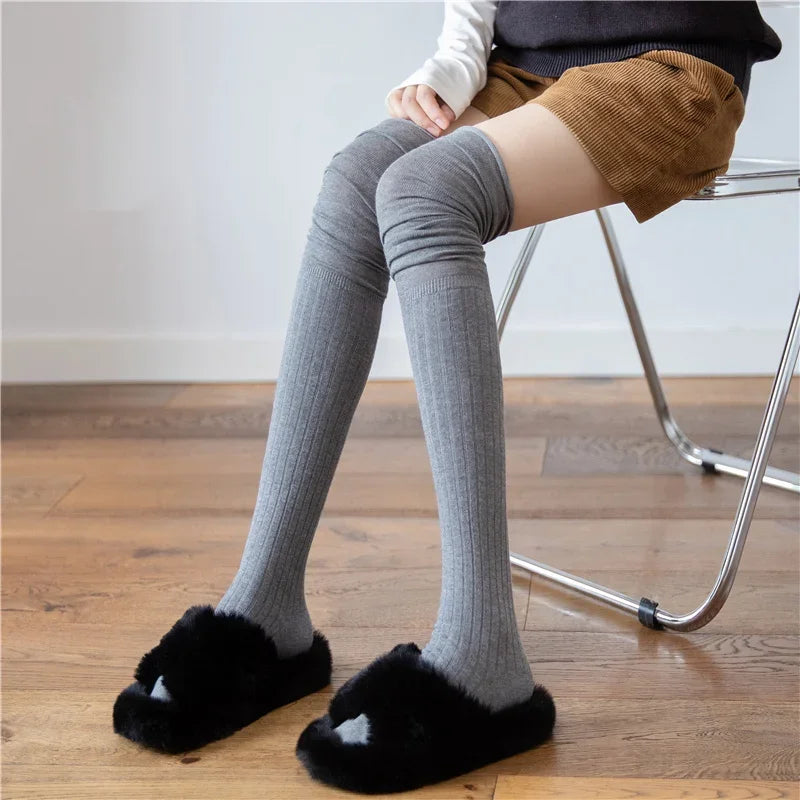 Lbsfy New Solid Color Thigh High Stockings Women Trendy Casual Over The Knee Female Long Socks Thermal Warm Cotton Tall Tube Leggings
