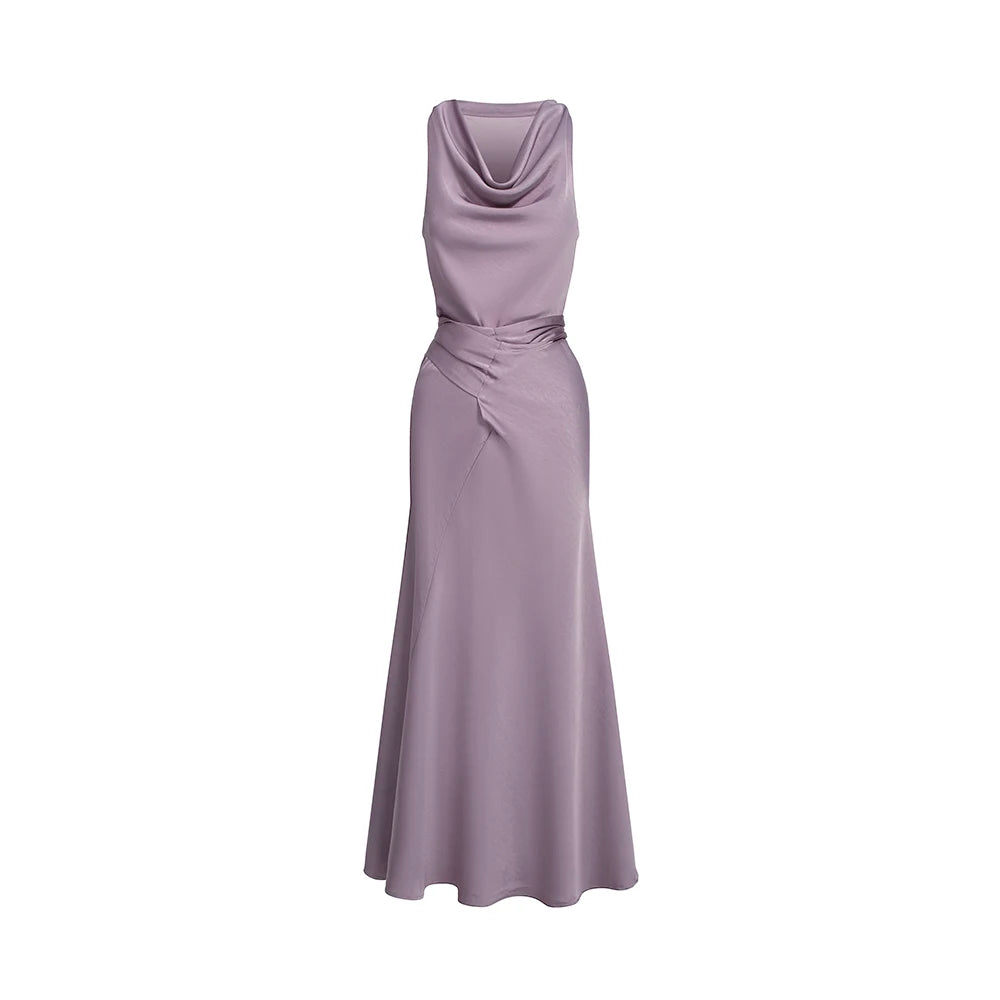 LBSFY -Spring Summer Elegant Purple Party Long Dresses For Woman French Fashion Vintage Swing-Collar Lace-up Slim New Dress Prom Female
