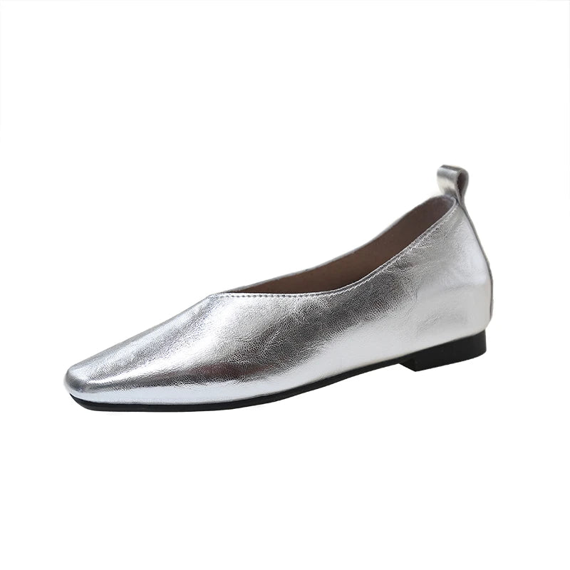LBSFY -Fashion Women's Loafers Leather Luxury Shoes Grade Silver Heels Gold Pumps Square Toe Elegant Mary Janes Shoes Women Single Shoe