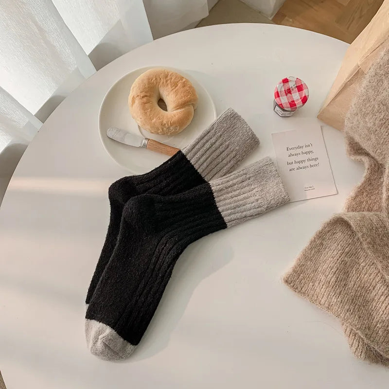 Lbsfy Cashmere Mid-calf Socks Women Korean Style Thickened Japanese Thermal Insulation Retro Wool Long Socks Autumn Winter