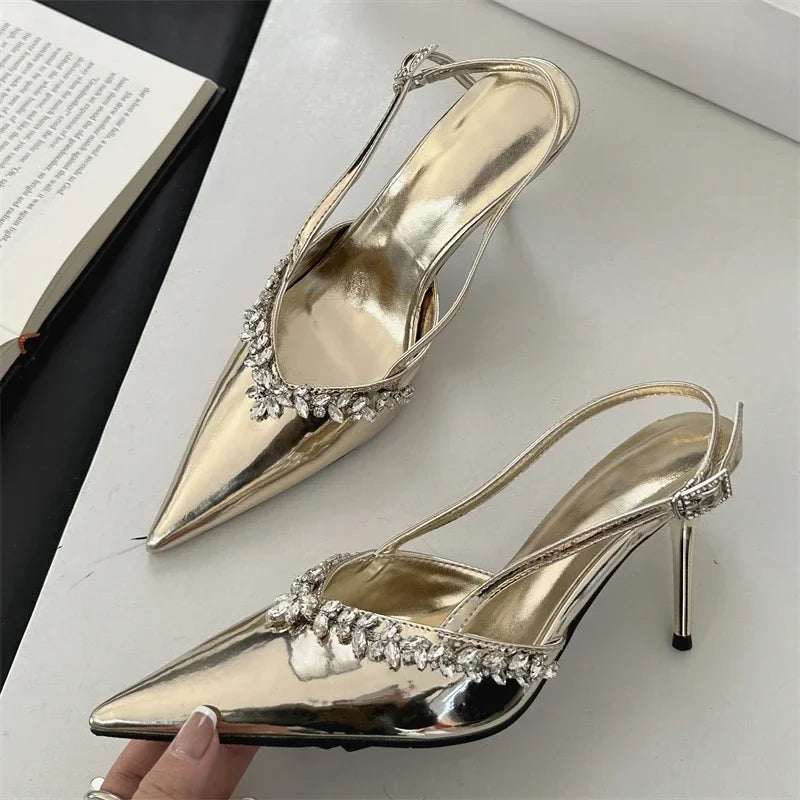 LBSFY -2025 Sexy CRYSTAL Buckle Strap Women Pumps Fashion Pointed Toe Thin Heels Sandals Party Prom Mules Shoes Zapatos Mujer