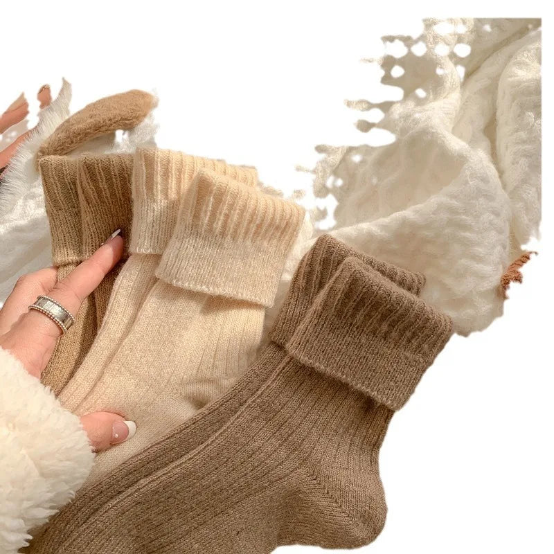 Lbsfy Cashmere Mid-calf Socks Women Korean Style Thickened Japanese Thermal Insulation Retro Wool Long Socks Autumn Winter