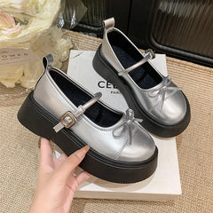 LBSFY -French bowknot Mary Jane Platform Shoes Woman 2025Buckle Strap Pu Leather Casual Shoes Woman Thick Sole Student Jk Uniform Shoes