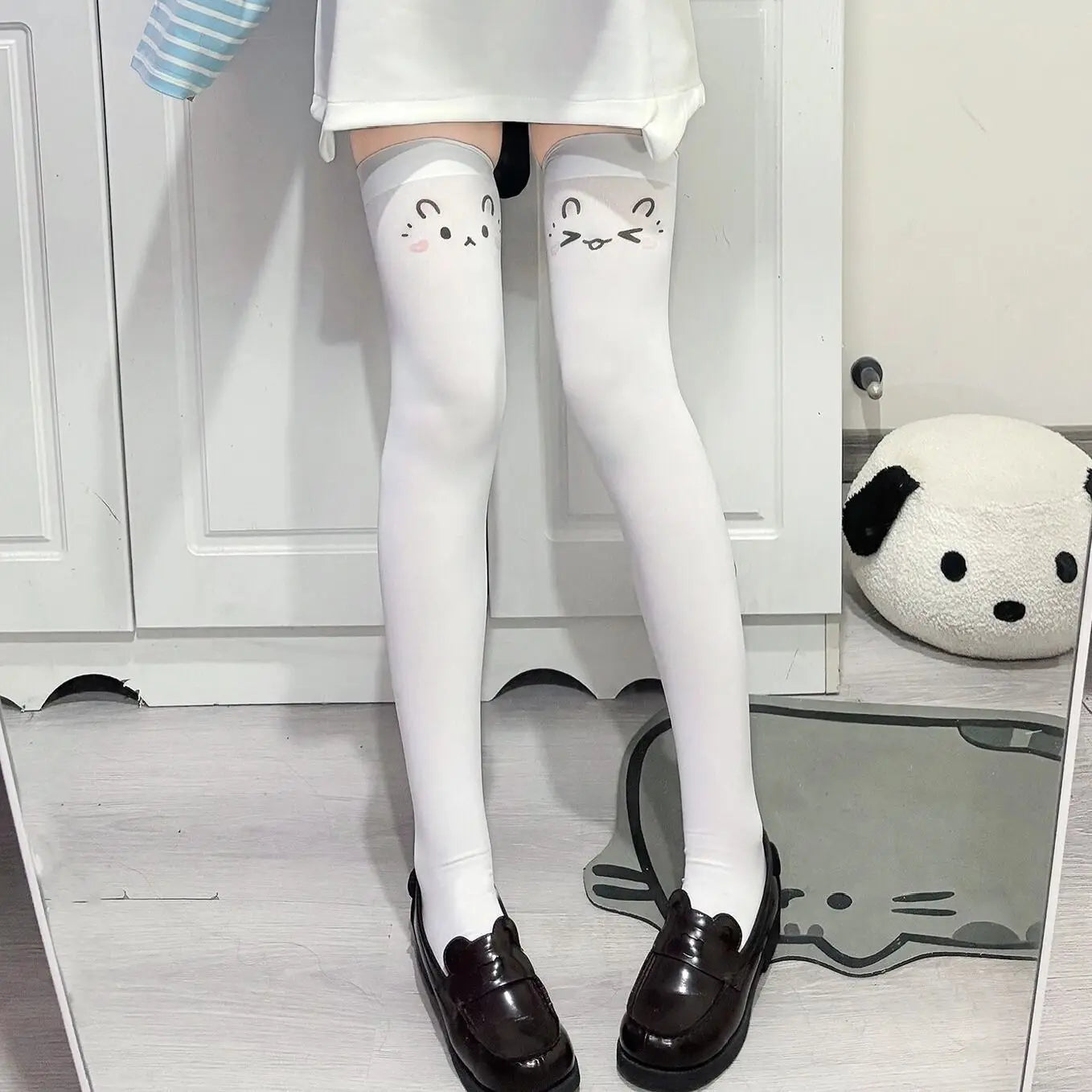 Lbsfy Japanese Kawaii Expression Thigh Socks White Print Long Socks JK Harajuku Over Knee Thigh High Stockings Y2K Cosplay Socks