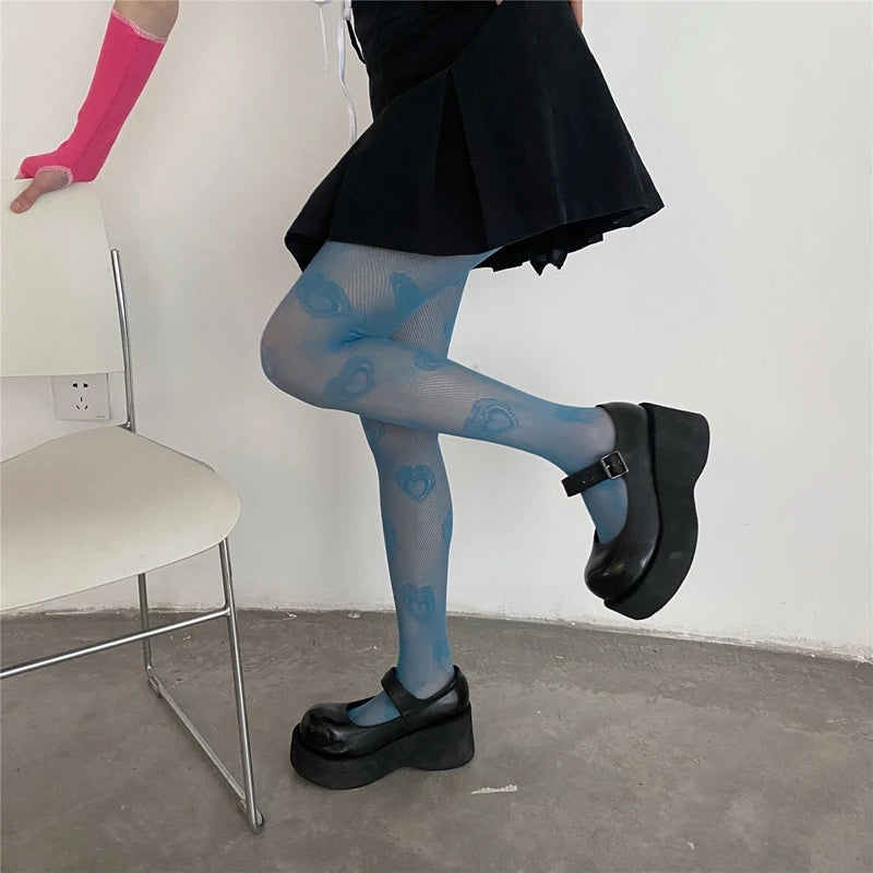 Lbsfy 6 Colors Women's Tights Summer Sexy Hollow Out Fishnet Pantyhose Vintage Heart Mesh Ladies Party Nightclub Legging Stockings