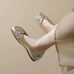 LBSFY -New Style Shallow Women Flat Shoes Square Toe Slip-on Outdoor Female Single Shoes Summer Solid Color Versatile Crystal Sandals