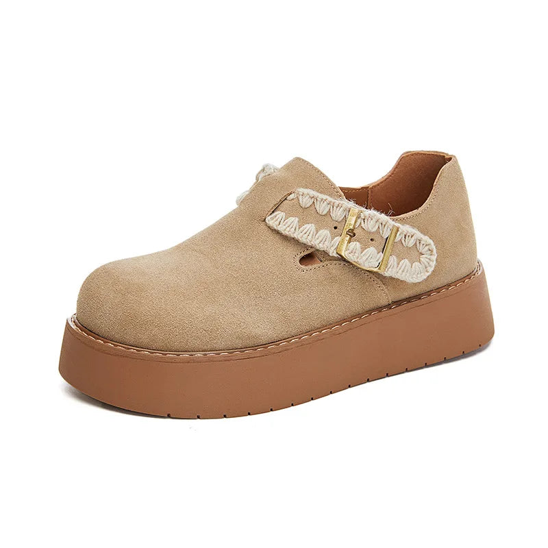 LBSFY  -  Women Spring Shoes Genuine Leather 2025 Spring New Platform Women's Loafers Suede Flat Retro Casual Shoes Women