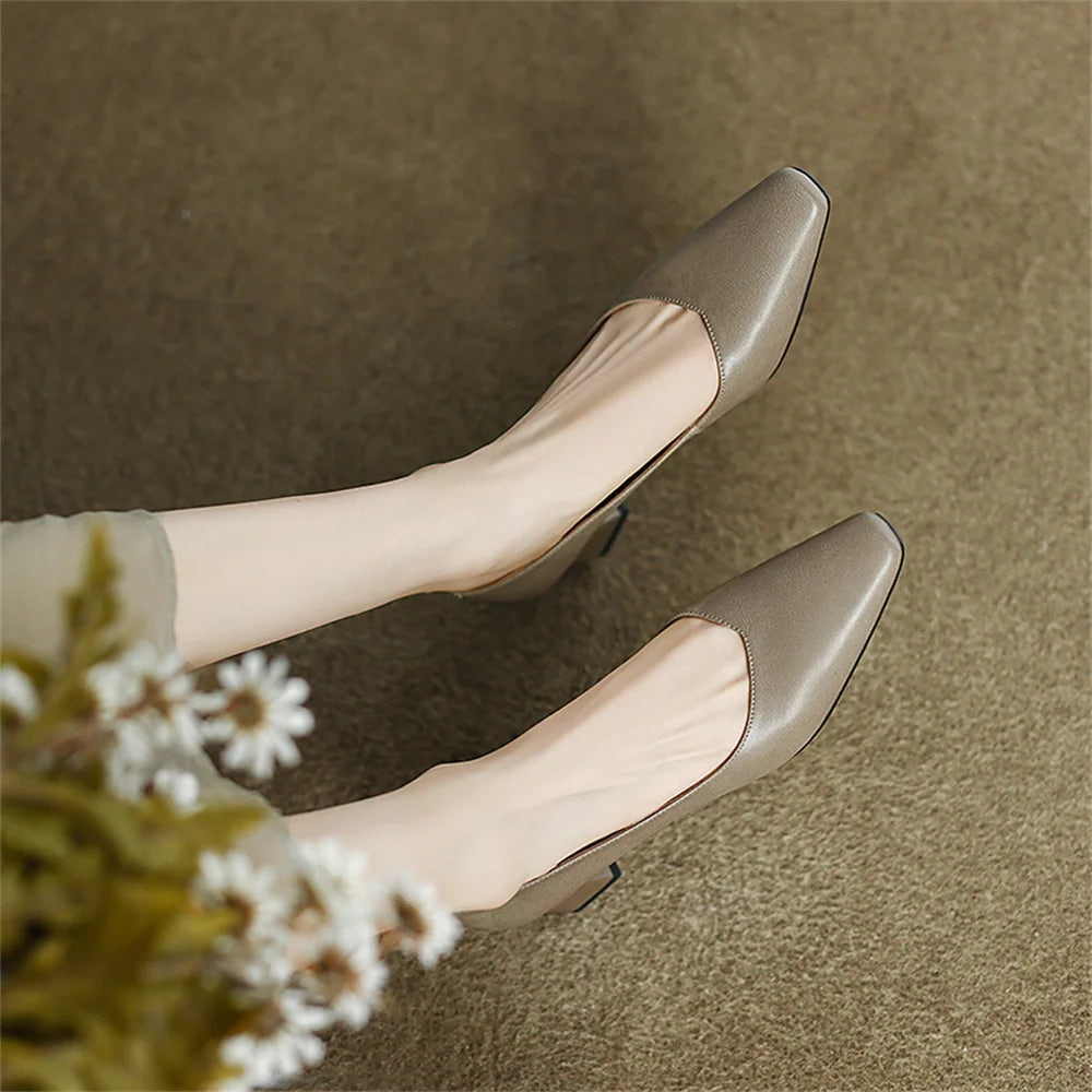 LBSFY  -  Women's Elegant High Heel Genuine Leather Shoes Woman Basic Classic Design Shoes Woman Trend Fashion Office Pumps