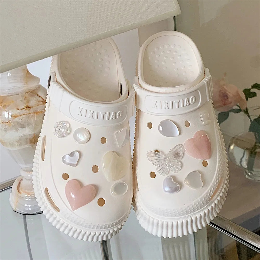 LBSFY  -  Women's Summer Water Diamond Love Hole Shoes Wearing Beach Shoes Outside EVA Soft Thick Sole Creative Contrast Color Baotou