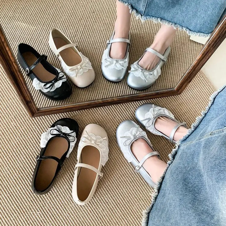 LBSFY -2025 Autumn Lace Women Mary Jane Shoes Fashion Shallow Round Toe Lolita Shoes Ladies Elegant Outdoor Single Shoes Women Loafers