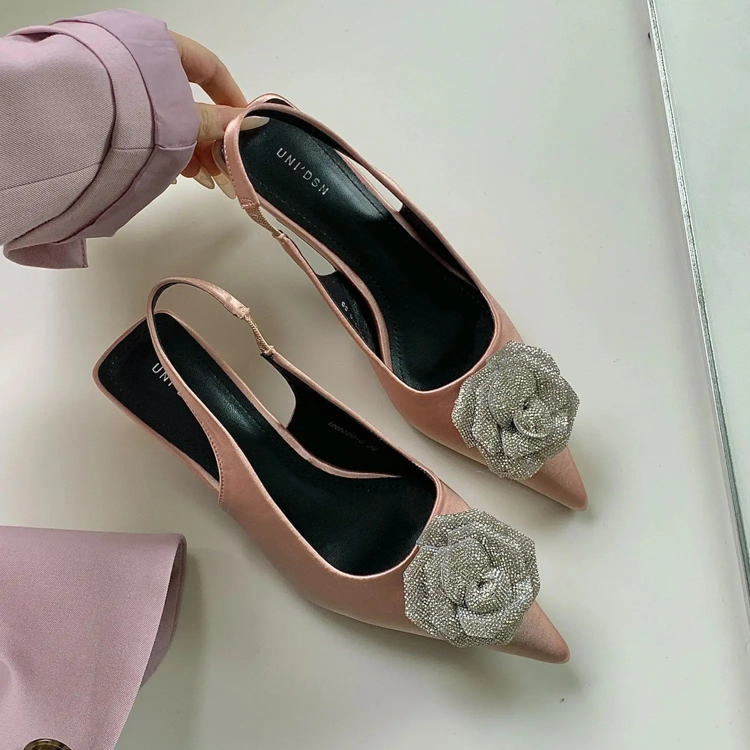 LBSFY  -  Ankle Strap Buckle Sandals Ladies Brand Designer Stiletto Pointed Toe Hollow Walking Show Shoes for Women Dress Pumps M