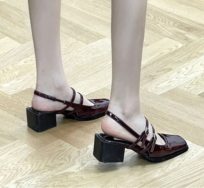 LBSFY - Retro Style Summer Thick Heel Women Sandals Fashion Square Toe Singbacks Shoes Ladies Elegant Party Dress Sandalias
