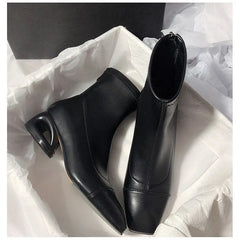 LBSFY -New Women's Metal Hollow Heel Iron Head Metal Pointed Toes Modern Short Boot for Women Winter Street Style Low Heel Boots Female