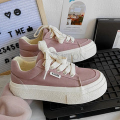 LBSFY  -  Shoes Women Platform Casual Women Sports Shoes Tennis Sneakers Ladies Flats Lace Up Female Pink Vulcanized Shoes