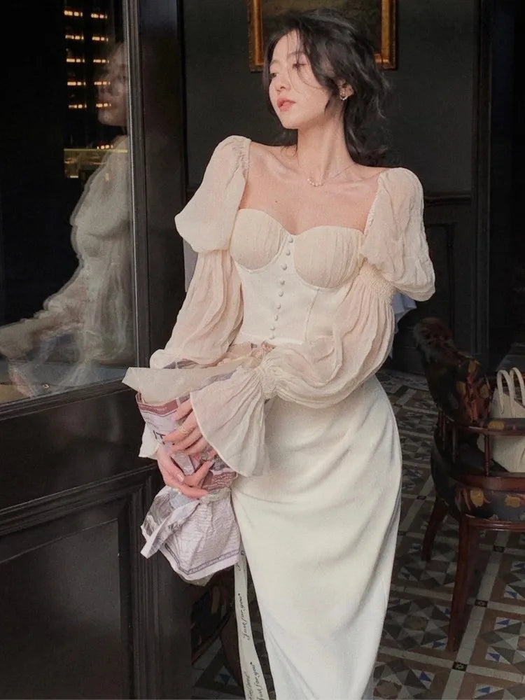 LBSFY -Elegant Party Dresses For Women Vintage Long Dress Off Shoulder Long Sleeve Autumn Spring Prom Robe Slim One Piece Vestidos New