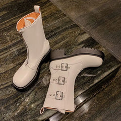 LBSFY  -  2025 New Women's Ankle Boots Buckle Zipper Square High Heels Motorcycle Boots Handmade Autumn Winter Ladies Shoes