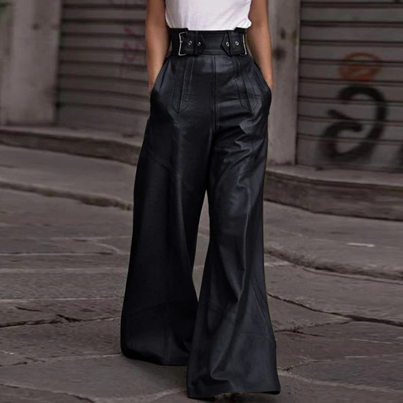 LBSFY  -  OL Style Solid High Waist Commuter PU Pants Women Fashion Y2K Leather Slim Pencil Pocket Pant New Ladies 2025 Office Trousers