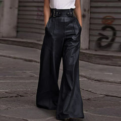 LBSFY  -  OL Style Solid High Waist Commuter PU Pants Women Fashion Y2K Leather Slim Pencil Pocket Pant New Ladies 2025 Office Trousers