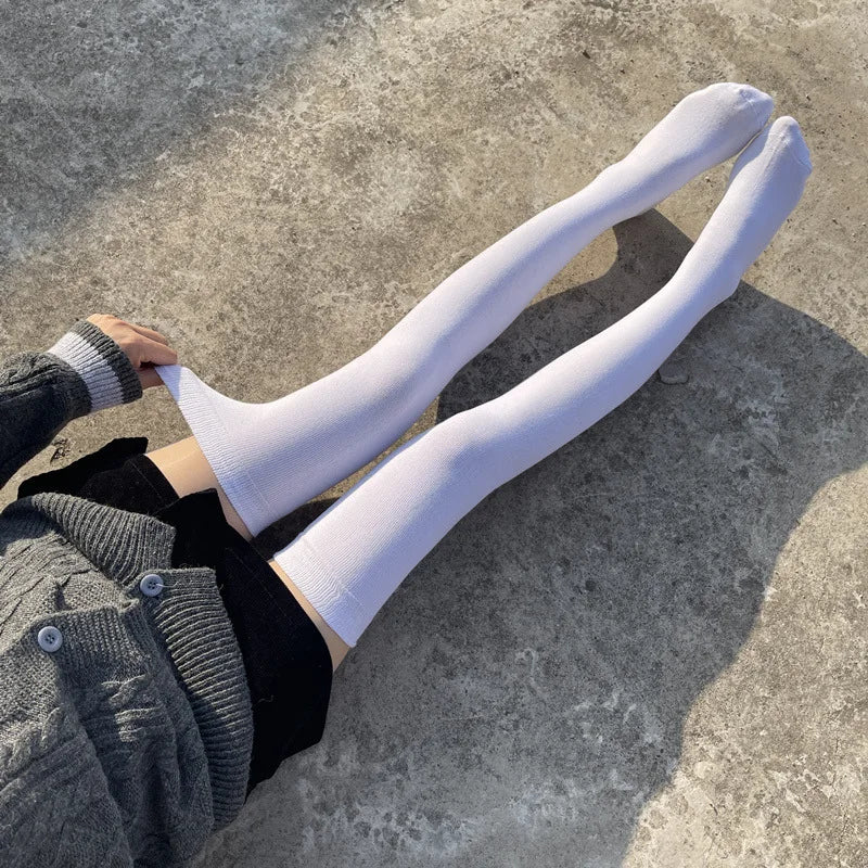 Lbsfy Socks Woman Autumn/Winter Solid Color Thigh High Lace Cute Lolita Thick Warm Stockings Black White Long Leg Socks for Women