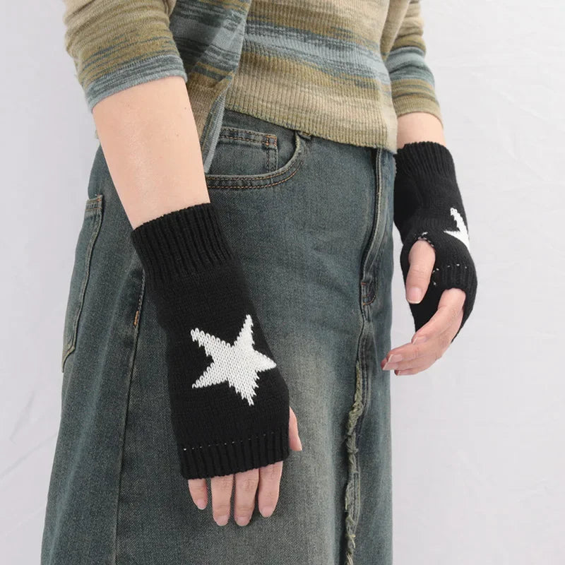 Lbsfy Knitted Half Finger Gloves Women's Warm Soft Winter Mittens for Girl Guantes Y2K Sleeve Girls Lolita Goth Fingerless Gloves