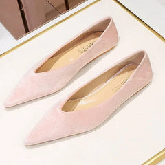 LBSFY  -Women 1cm Low Heels Classic Prom Pink Flats Female Soft Velvet Pointed Toe Low Heels Lady Concise Barefoot Shoes Plus Size