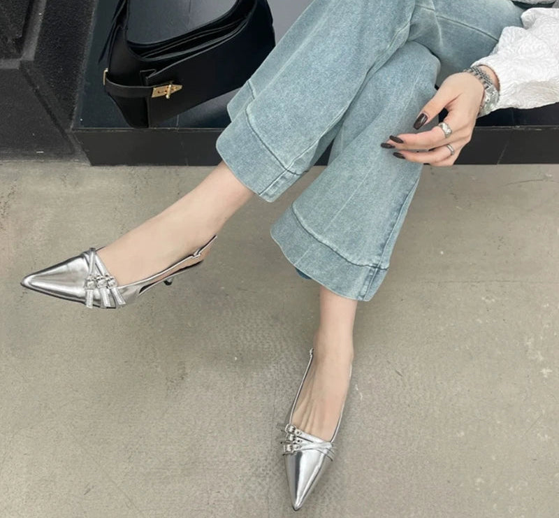LBSFY  Summer Sliver High Heel Women Sandals Fashion Pointed Toe Shoes Ladies Elegant Dancing Party Party Club Shoes