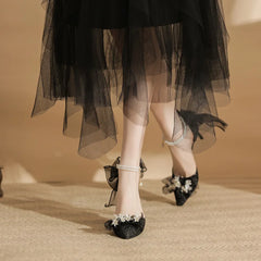 LBSFY  -  Size 34-40 Black Sequin Rhinestone Pointed Toe High Heels Women Shoes Stiletto Heel Summer Buckle Fashion Shoes