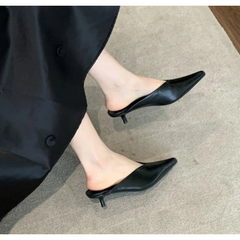 LBSFY - Spring New Brand  Women Slipper Pointed Toe Slip on Ladies Mules Thin Low Heel Outdoor Dress Sandal Shoes