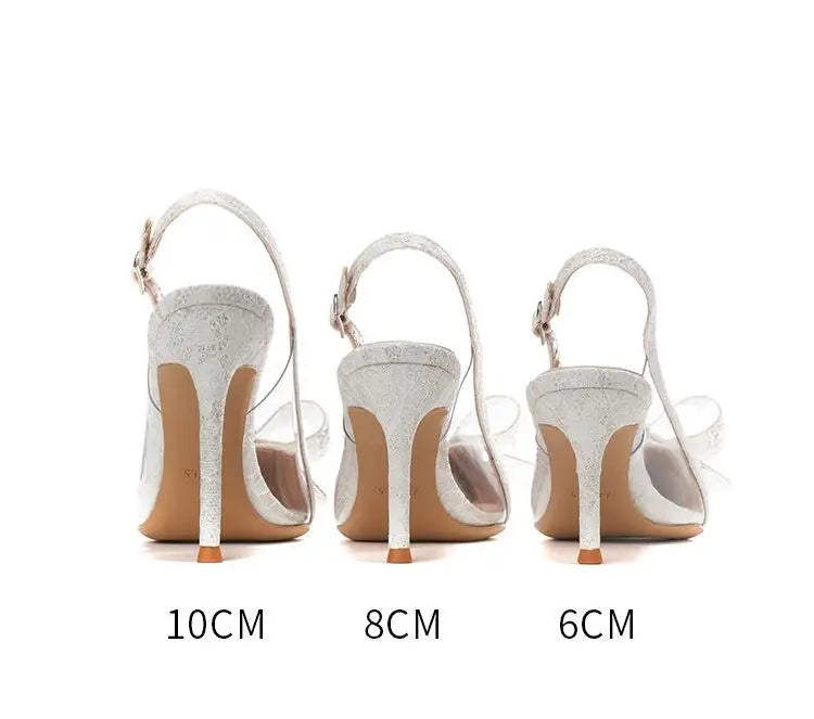 LBSFY  -  Size 33-41 White Women's Wedding Shoes Stiletto Heel Pointed Crystal Bow Toe Sandals Summer Bridal Shoes High Heels