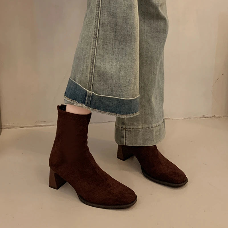 LBSFY -New Style Women's Ankle Boots Square Heel Platform Boots Women Sexy High Heels Shoes Winter Casual Fashion Boots Shoes for Women