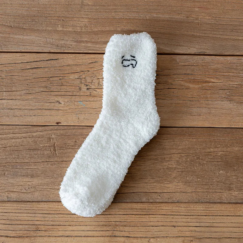 Lbsfy Socks Women White Graffiti Mink Fleece Socks Autumn Winter Short Mid-tube Crew Warm Coral Fleece Sleeping Kawaii Cute Soft Socks