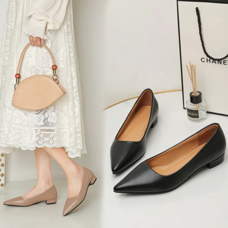 LBSFY  -New Pointed Toe Shallow Mouth Square Heel Small Leather Shoes Women's Elegant Fashion High Heels Dress Shoes Zapatos Mujer