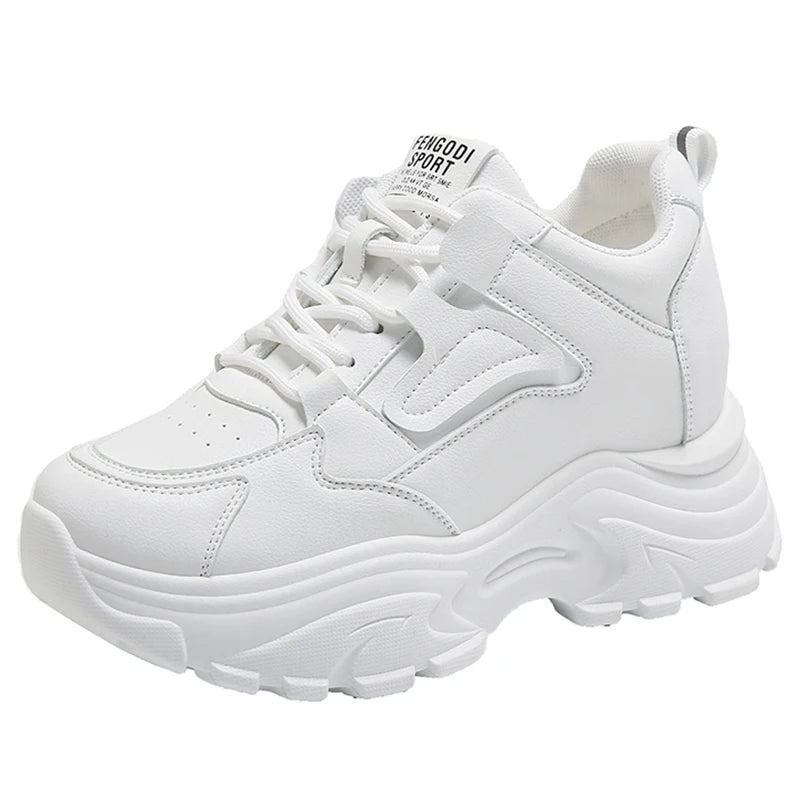 LBSFY  -  White Platform Women's Sneakers 2024 Autumn Lace-Up Thick Bottom Sports Shoes Woman Pu Leather Breathable Walking Shoes Female
