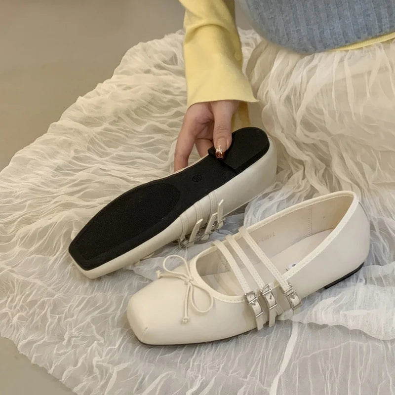 LBSFY  -Brand New Women Flats Soft Ballerinas Flat Heel Casual Ballet Shoes Fashion Square Toe Shallow Ladies Mary Jane Shoes