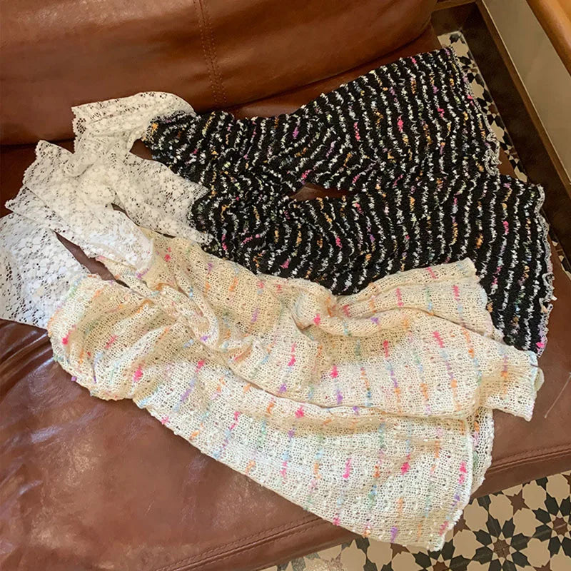 Lbsfy Y2k Rainbow Patchwork Lace Leg Socks Mesh Patchwork Wide Leg Warmers Japanese Harajuku Mid Tube Socks Sexy Flare Leg Covers