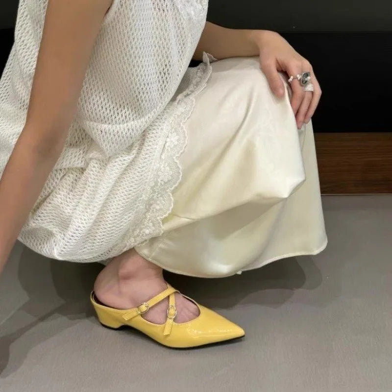LBSFY -New Style Elegant Leather Sandals Women Sexy Pointy Toe Cross Strap Design Slide Sandals Luxury Party Dress Heel Sandalias