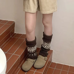 Lbsfy Women Vintage Knit Wool Leggings Covers Socks Korea Women Y2K Tulip Calf Socks Winter Thickened Leg Warmers Harajuku Leg Covers