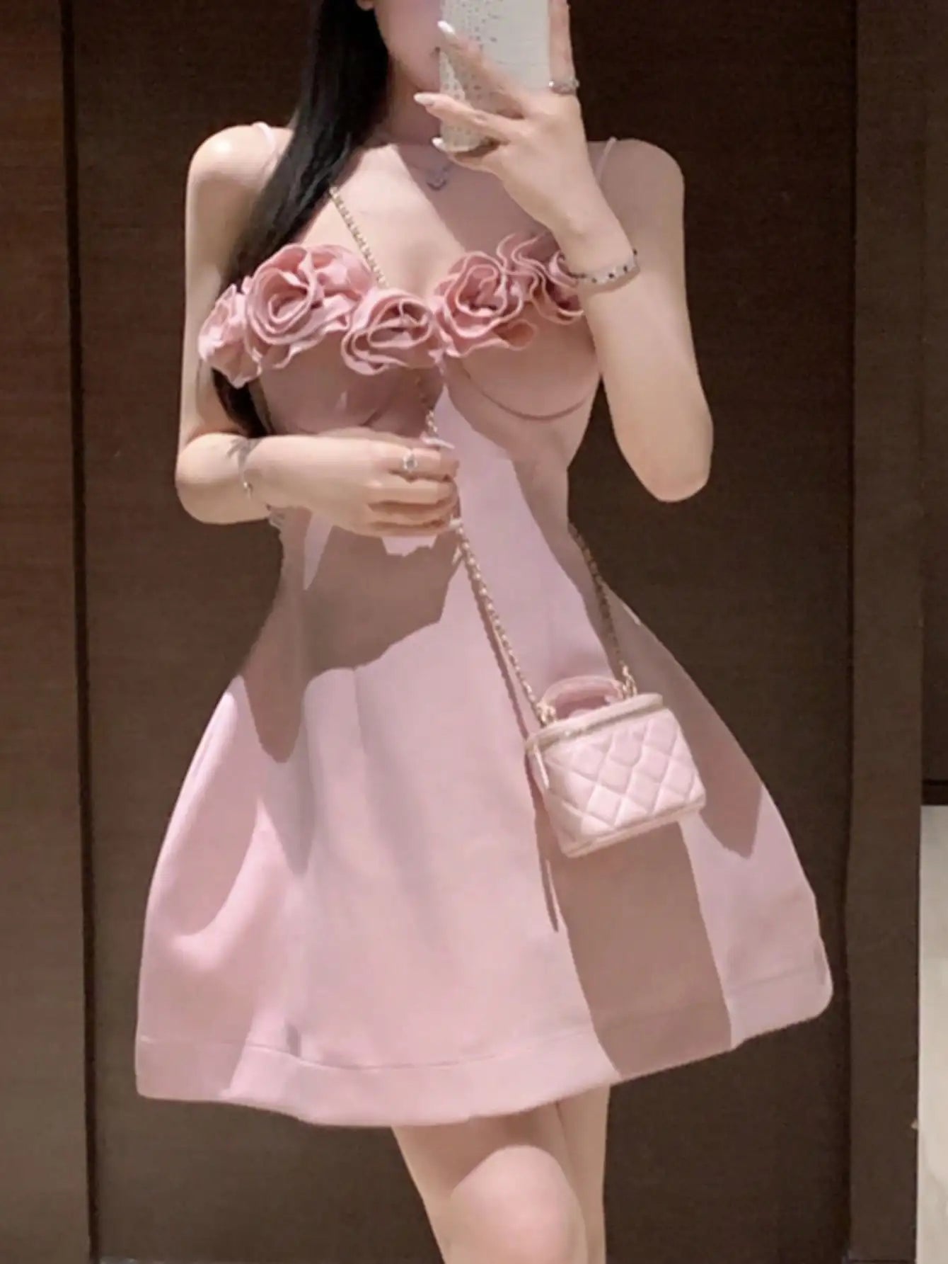LBSFY -Summer Pink Princess French Elegant 3D Flower Mini Dress Women Spaghetti Straps Festival Ball Gown Evening Dresses Abend Kleider