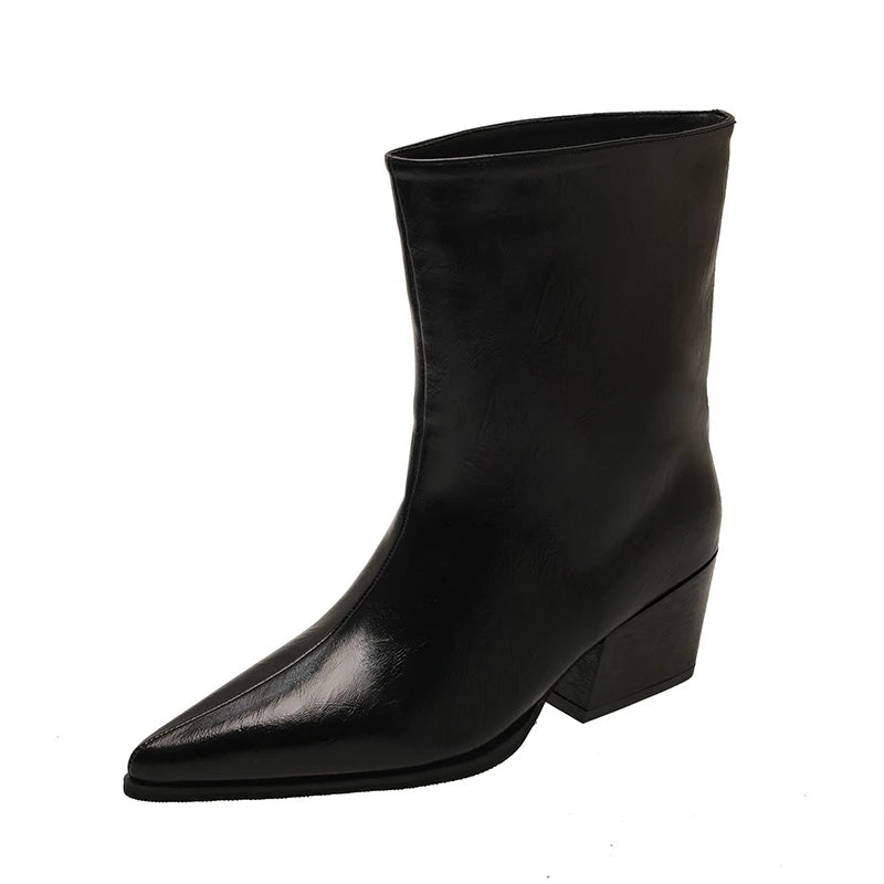 LBSFY -New Women's Leather Kitten Heel Square Toe Slip-on Autumn Knee High Boots Casual Female Long Boots Shoes Knee-High Boots