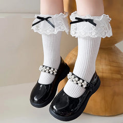 Lbsfy Autumn Girl Lolita Sweet Lace Bowknot Socks Classic Long Children Lacework Socks Vintage Soft Cute Fashion Elasticity Stockings